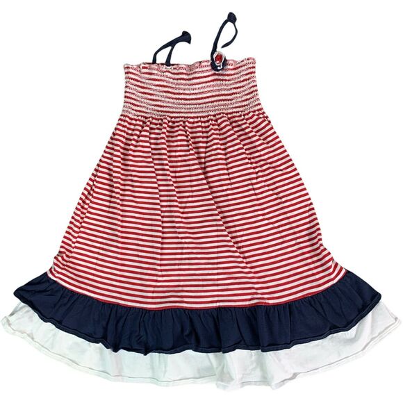 OshKosh B'gosh Girls Red Striped Frock Dress Size 8 Spaghetti Strap Shirred Top - Picture 1 of 6
